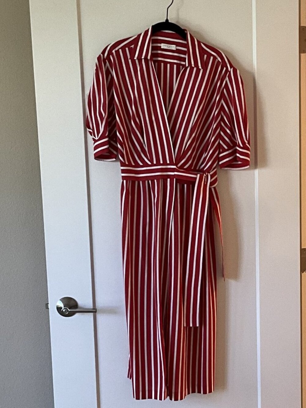 Striped Red and White Midi Wrap Dress - Unbranded